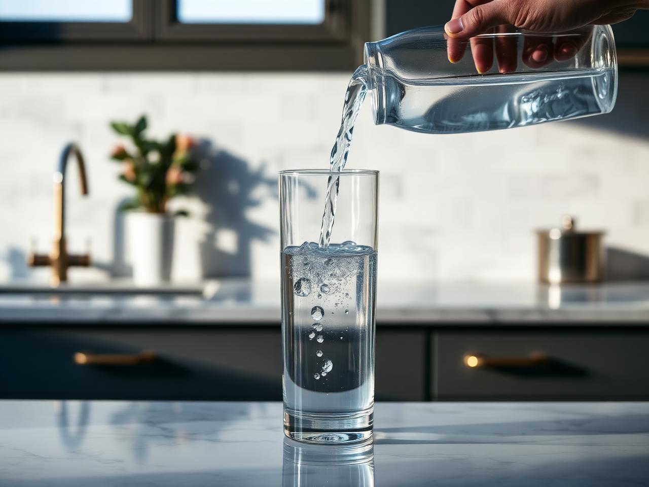 Clear water pouring into a glass