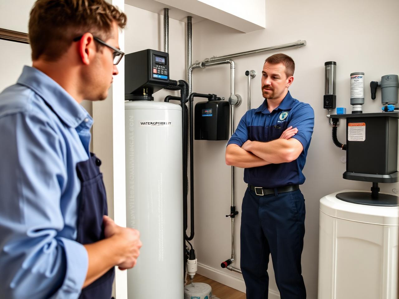 Water treatment technician with homeowner